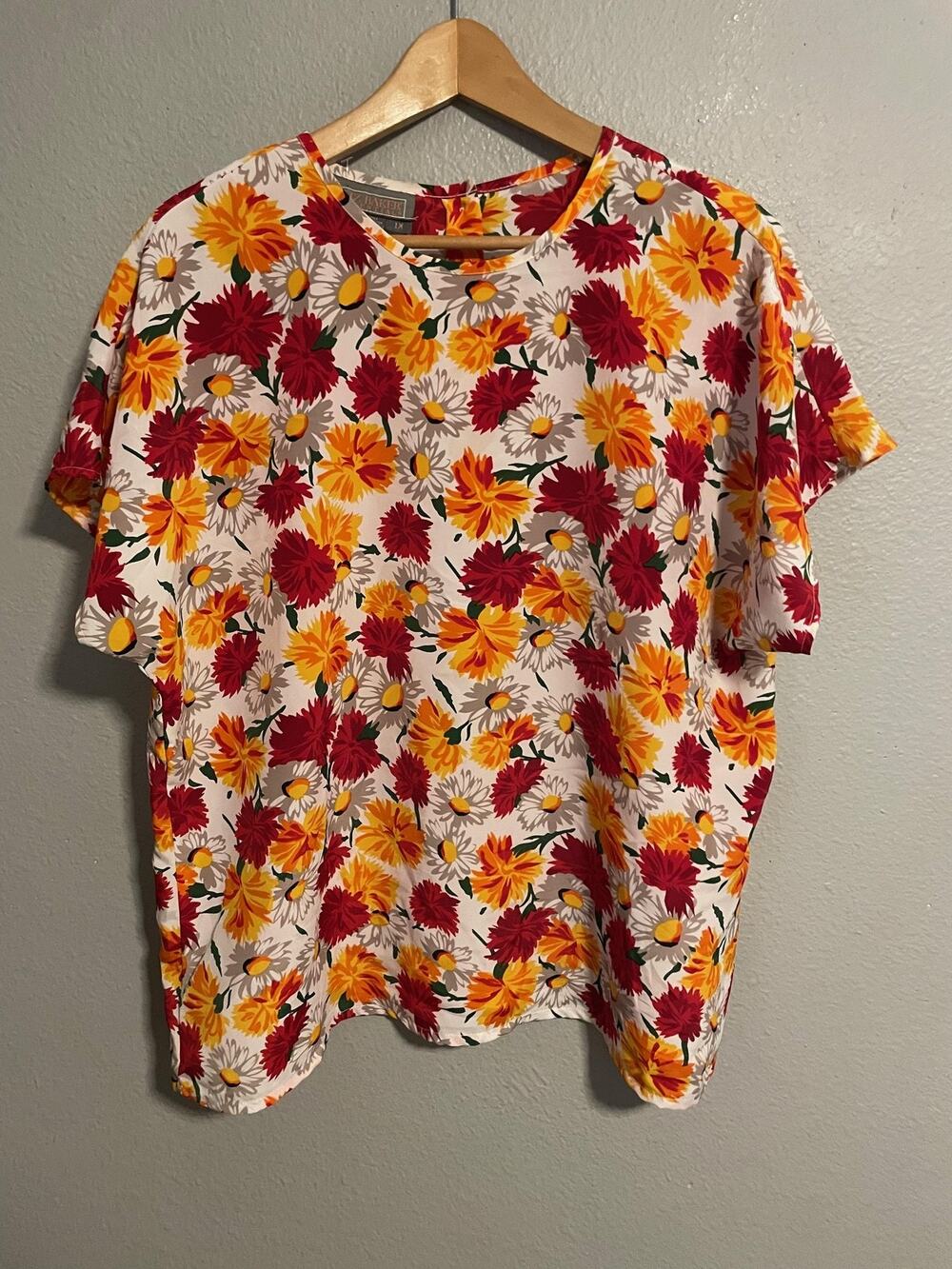 Vintage Womens Top Size 1X Multicolor Daisy Button Back Cottagecore Mod 90s